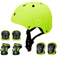 XJD Casco de Ciclismo para Niños y Protecciónes Infantiles Incluye Rodilleras Coderas y Muñequeras Adjustables 7 Piezas…